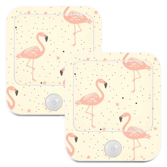 Flamingo Pink Stars Night Lights Plug into Wall LED with Auto Light Sensor Warm Light for Kids Hallway Bedroom Living Room Kitchen Bathroom Set of 2