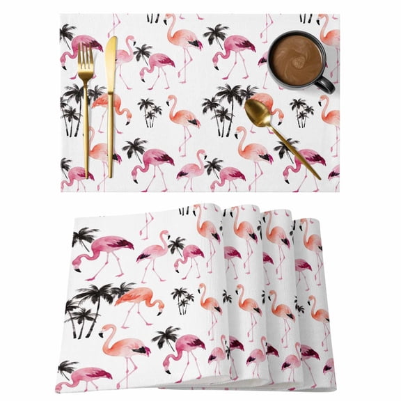 Flamingo Placemats Set of 1, Watercolor Pink Orange Flamingo Tropical Coconut Tree Non-Slip Place Mats Washable Table Mats for Kitchen Dining Table Decorations Indoor/Outdoor