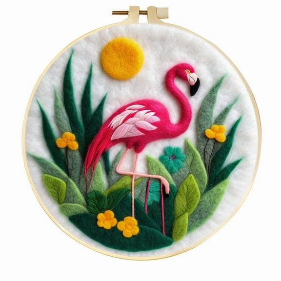Flamingo Plants Needle Felting Set, Beginner Felt Painting Set, With Wool Felt Painting Set, Decorative Frame, Suitable for Home Decoration