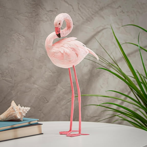 Flamingo Plastic with Feathers Table Dcor, 18.5"H