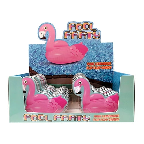 Boston America Flamingo Hard Candy Flip Flop Shaped Tin Strawberry Flavor Pink 12 Count 6 Oz