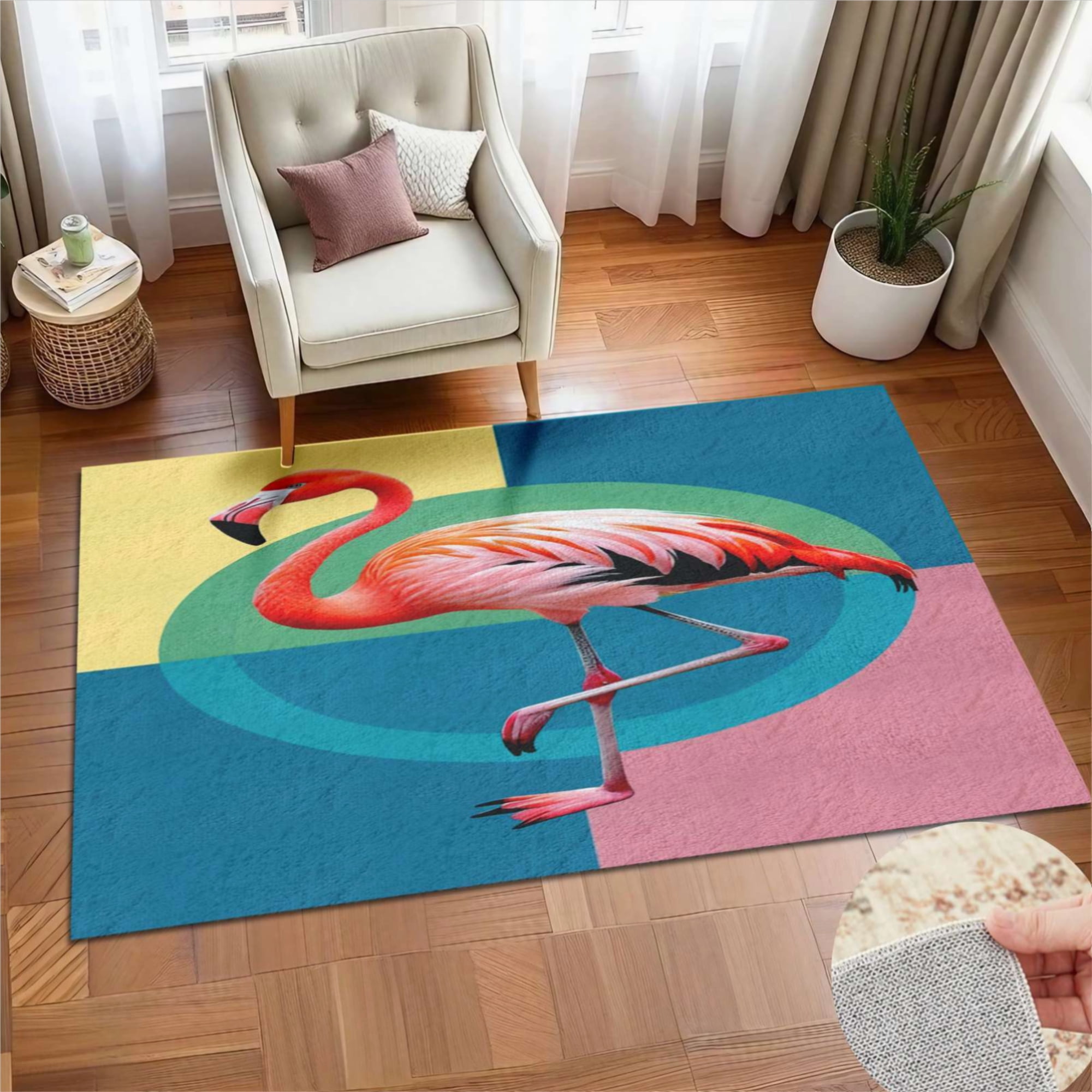 Flamingo Pop Art Print Soft Large Area Rugs Washable Rug With Non-Slip ...