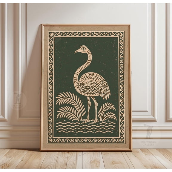 Flamingo Poster Linocut Print Tropical Paper Wall Art