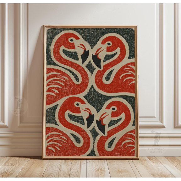 Flamingo Poster Red Bird Pattern Print Tropical Animal Minimal Wall Art