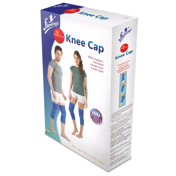 Flamingo Premium Knee Cap 4-Way Stretch Brace Arthritis Relief Blue Unisex Small 1 Pair