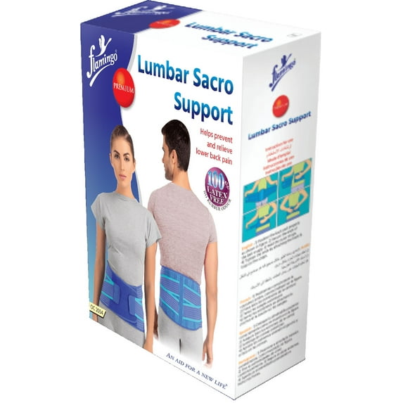 Flamingo Lumbar Sacro Support Belt- Back Pain Relief, Monofilament Elastic, Softer Foam Pad, Blue, L
