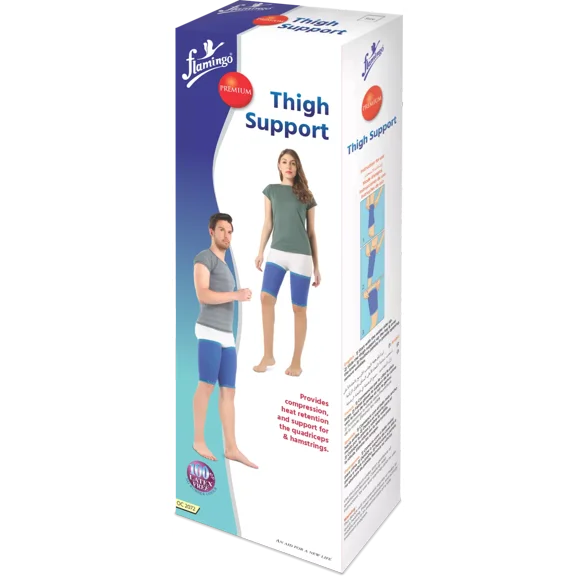 Flamingo Premium Thigh Adjustable Support Brace Chronic Knee Pain Blue Unisex Small