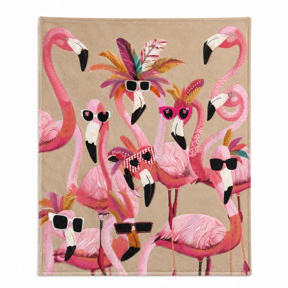 Flamingo Print Fleece Blanket, Soft Polyester Throw, 280 GSM, 4 Sizes