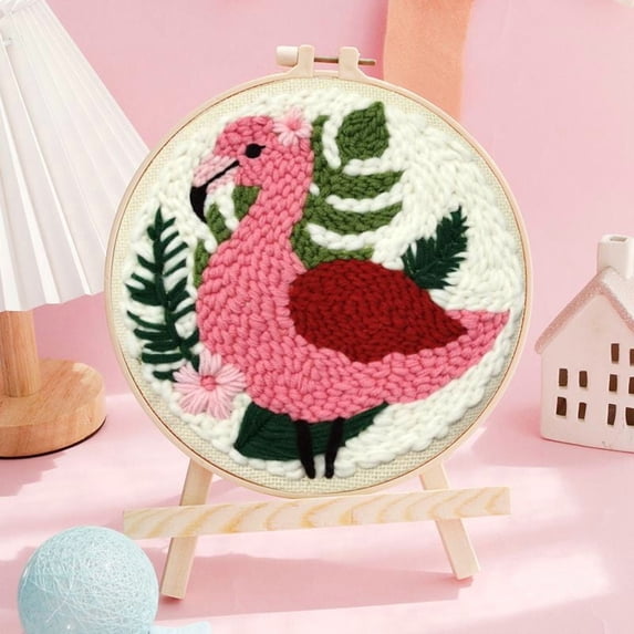 Flamingo Punch Needle Kits Adults Beginner, Handcraft DIY Craft Hoop Kit with Instructions Home Decor