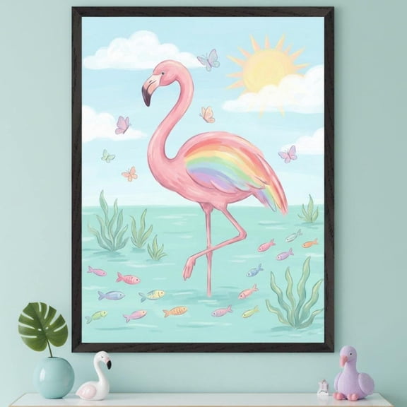Flamingo Rainbow Wing Tropical Nursery Wall Decor Unframed Paper Print