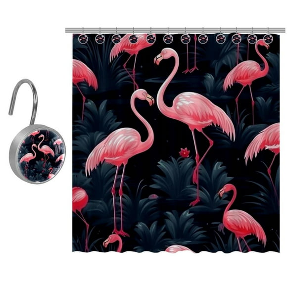 Flamingo Rainforest Shower Curtains for Bathroom - Odorless Curtain for Bathroom Showers and Bathtubs, Hooks Included