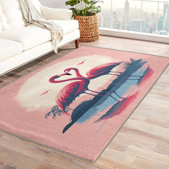 Flamingo Rectangle Area Rug – Non-Slip, Machine Washable, Indoor/Outdoor – for Living Room, Bedroom, Entryway – Modern Home Decor Carpet – Non-Slip Backing
