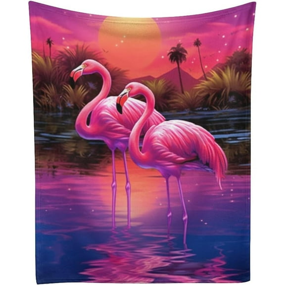 Flamingo Reflection Sunset Super Soft Winter Comfy Throw Blanket Flannel Fleece Lightweight Blanket for Couch Car Bed 50x60 in