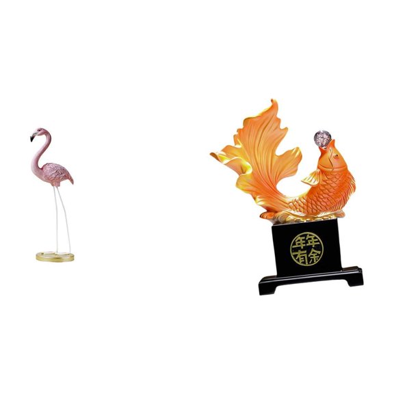 Flamingo Resin Statue Bird Figurine Fish Sculpture Hand Painted Resin Material for Garden Home Office Decoration