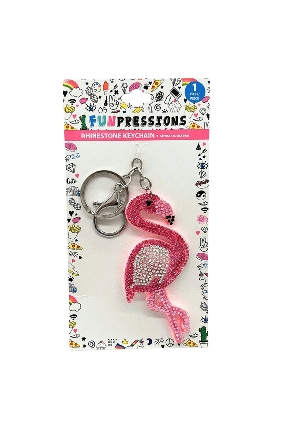 Flamingo Rhinestone Key Chain, Sparkling Bling Accessory for Keys, Bags, Purses, Backpacks, Detailed Pink Flamingo Design, Durable Metal Key Ring, Lobster Clasp, Fun Gift, Pink