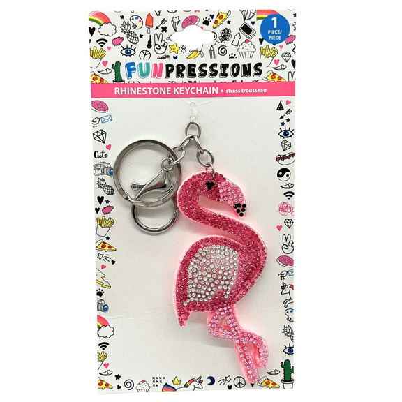 Flamingo Rhinestone Key Chain, Sparkling Bling Accessory for Keys, Bags, Purses, Backpacks, Detailed Pink Flamingo Design, Durable Metal Key Ring, Lobster Clasp, Fun Gift, Pink