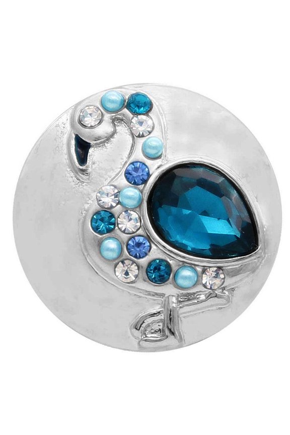 Snap Jewelry 18MM Flamingo Rhinestone Ginger Charm with Blue Beads and Silver Finish