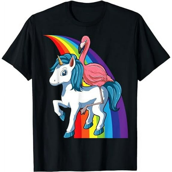 Flamingo Riding Unicorn Rainbow Flamingo Lovers Unicorn T-Shirt