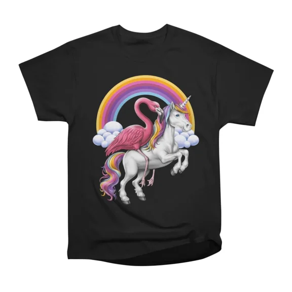 Flamingo Riding Unicorn T-Shirt Tee Gift For Him Merch For Her Apparel For Friend