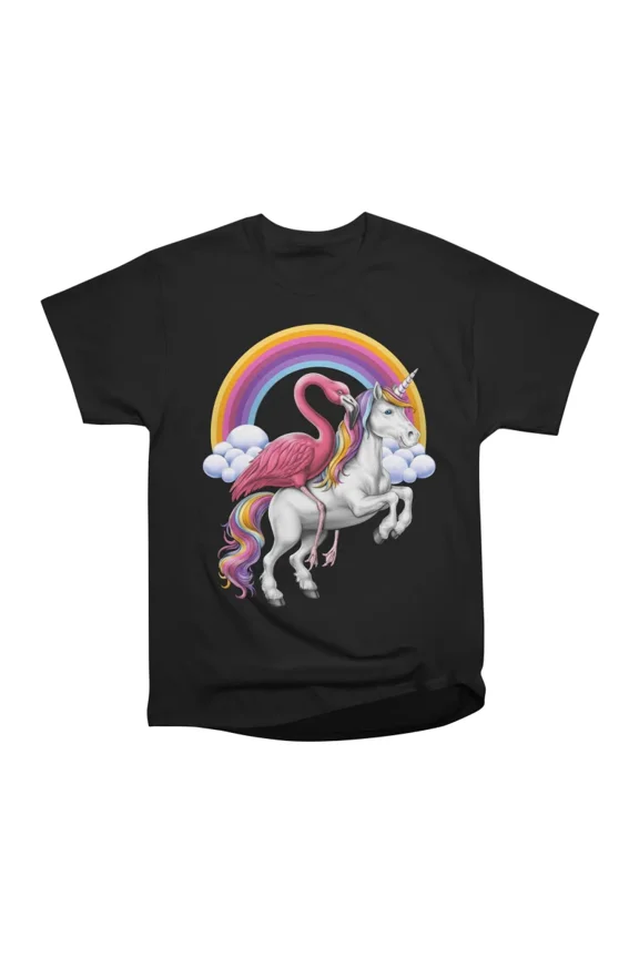 Flamingo Riding Unicorn T-Shirt Tee Gift For Him Merch For Her Apparel For Friend