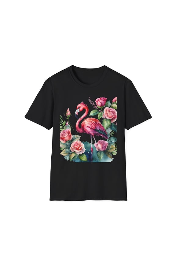 Flamingo & Roses T-Shirt - Vibrant Summer Fashion, Gift for Nature Lovers,