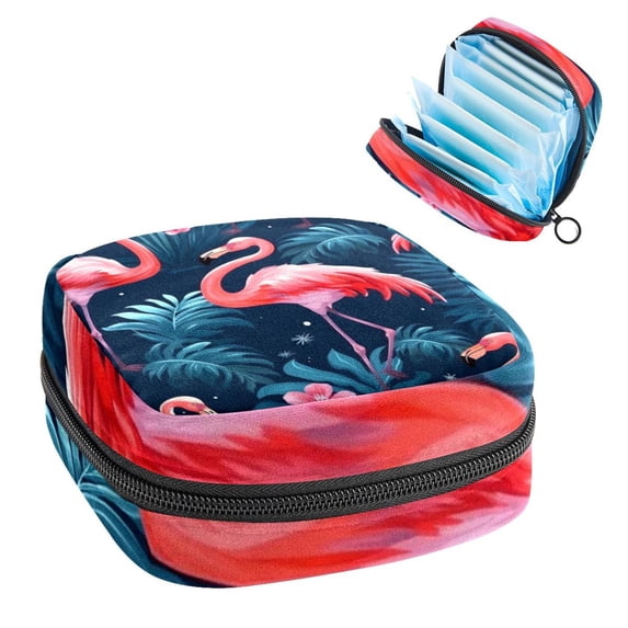 Flamingo Sanitary Napkin Bag, Period Bag, Sanitary Bags, Zipper Pouch Bags, Zipper Pouch for School Supplies - 4.7x6.6x6.6 in, Velvet, Sponge, Oxford Fabric