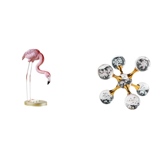 Flamingo Sculpture Resin Statue Sphere Figurine Creative Glass Design for Shelf Desk Office Home Decoration