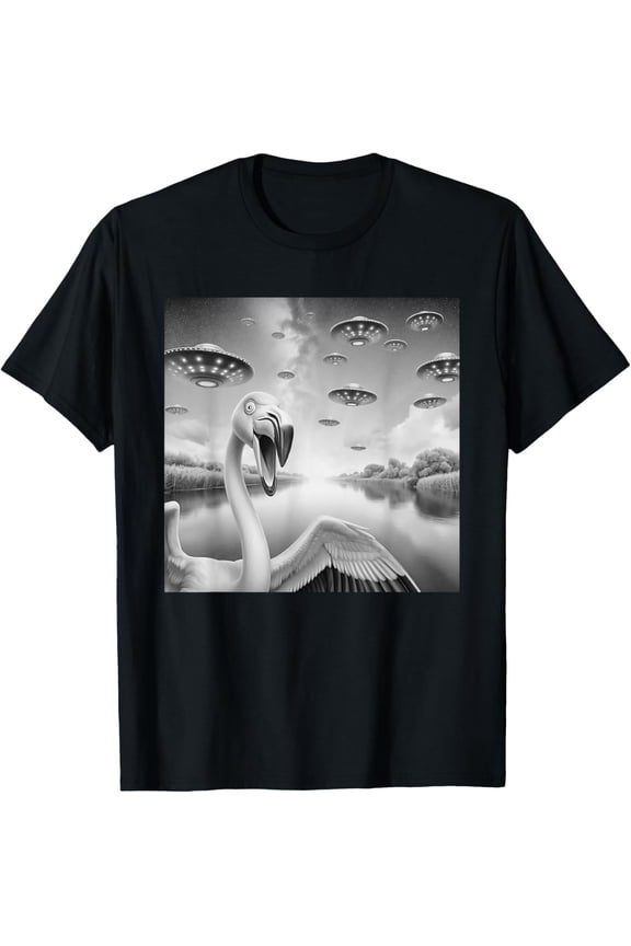 Flamingo Selfie UFO Alien T-shirt