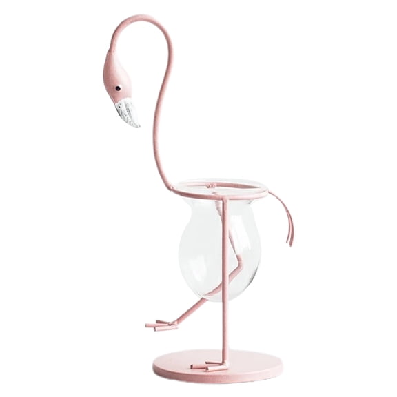 Flamingo Shape Glass Tabletop Plant Bonsai Vase Metal Flower Pot Wedding Christmas Home Decoration Accessory 3 Types