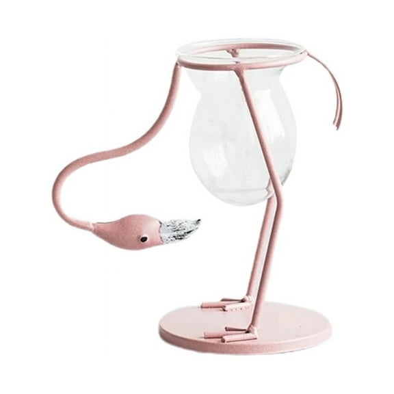 Flamingo Shape Glass Taletop Plant onsai Vase Metal Flower Pot Home Deoration