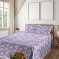thumbnail image 1 of Ambesonne Flamingo Fitted & Flat Sheet with Shams 4 Pcs Set, Tropical Palm Tree Leaves, Full, Pale Pink and Lavender, 1 of 5