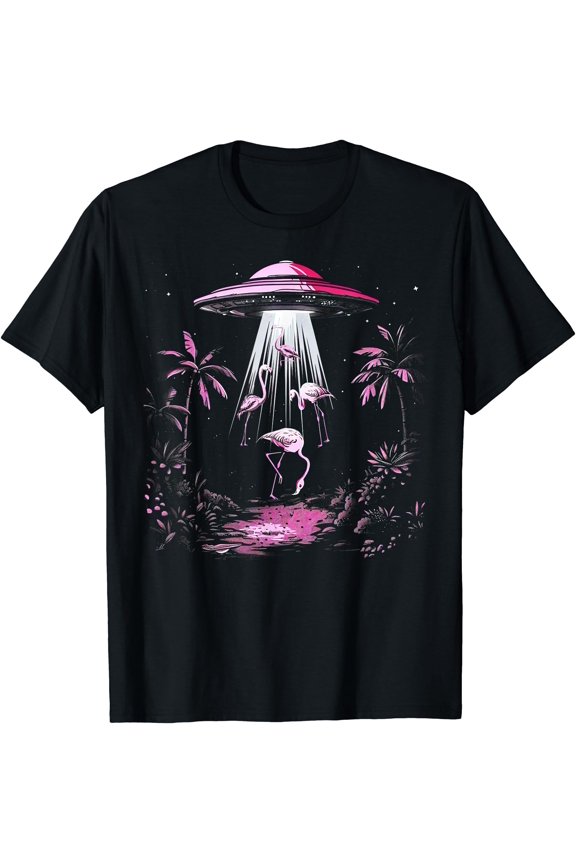 Flamingo Shirt Men Women Boys Girls Funny Alien Flamingo UFO T-Shirt