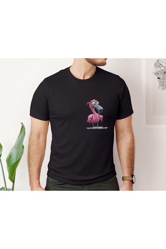 Flamingo Shirt With Quirky Cartoon Design Bird Graphic For Animal Lovers, Unique Quirky Fashion Tee All Size S-5XL