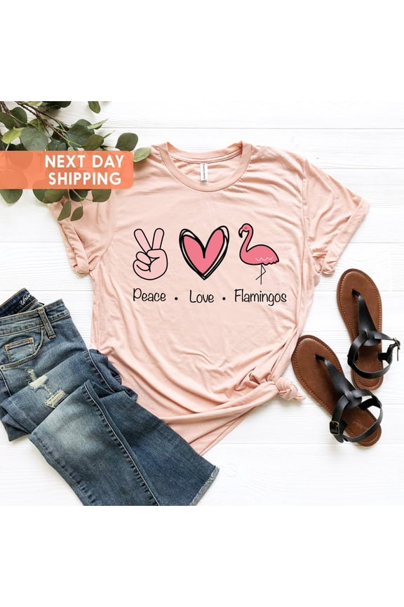 Flamingo Shirt for Women, Peace Love Flamingos T-shirt, Pink Flamingo T-shirt for Her, Flamingo Women, Flamingo Lover Tshirt All Size S-5XL