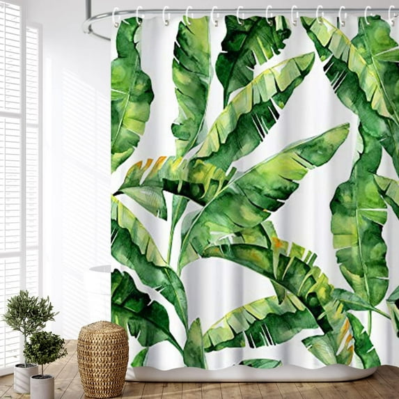 Flamingo Shower Curtain for Bathroom Palm Leaf Shower Curtain Tropical Shower Curtain Set with Hooks Tropical Bathroom Decor Pink Flamingo Gifts Green Leaf Shower Curtain, 72" W x 72" H