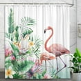 thumbnail image 1 of Flamingo Shower Curtain Green Plants Tropical Bathroom Bathtub Decor + Hooks 72 X 72 Inch, 1 of 5