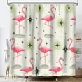thumbnail image 1 of Flamingo Shower Curtain, Tropical Pink Bird Retro 60s 70s Bathroom Curtain Fabric Beige Cream Green Bath Decor , Hooks Included, 1 of 4