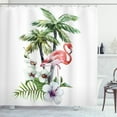 thumbnail image 1 of Flamingo Shower Curtain, Watercolor Island Composition Exotic Forest Leaves and Hibiscus Spring in Hawaii, Fabric Bathroom Set with Hooks, 69W X 70L Inches, Multicolor, by Ambesonne, 1 of 3