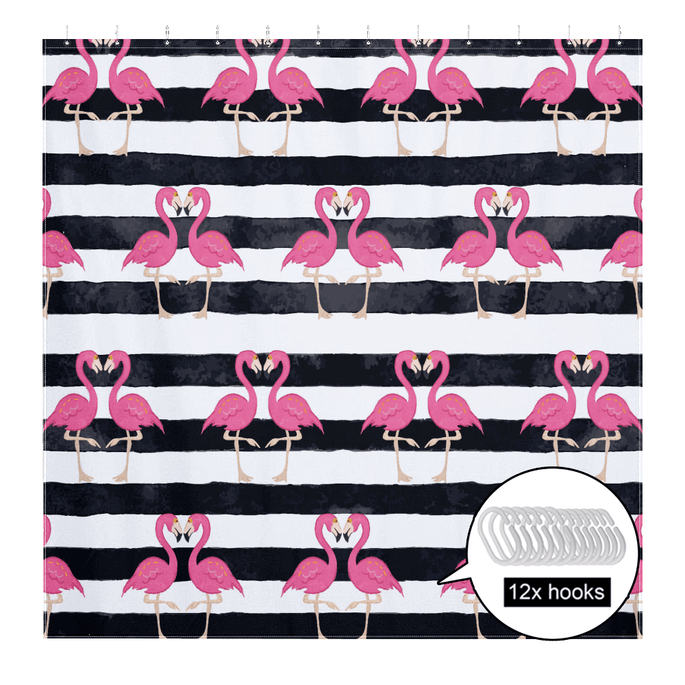 Flamingo Shower Curtain, Waterproof Bath Curtain, Fabric Shower