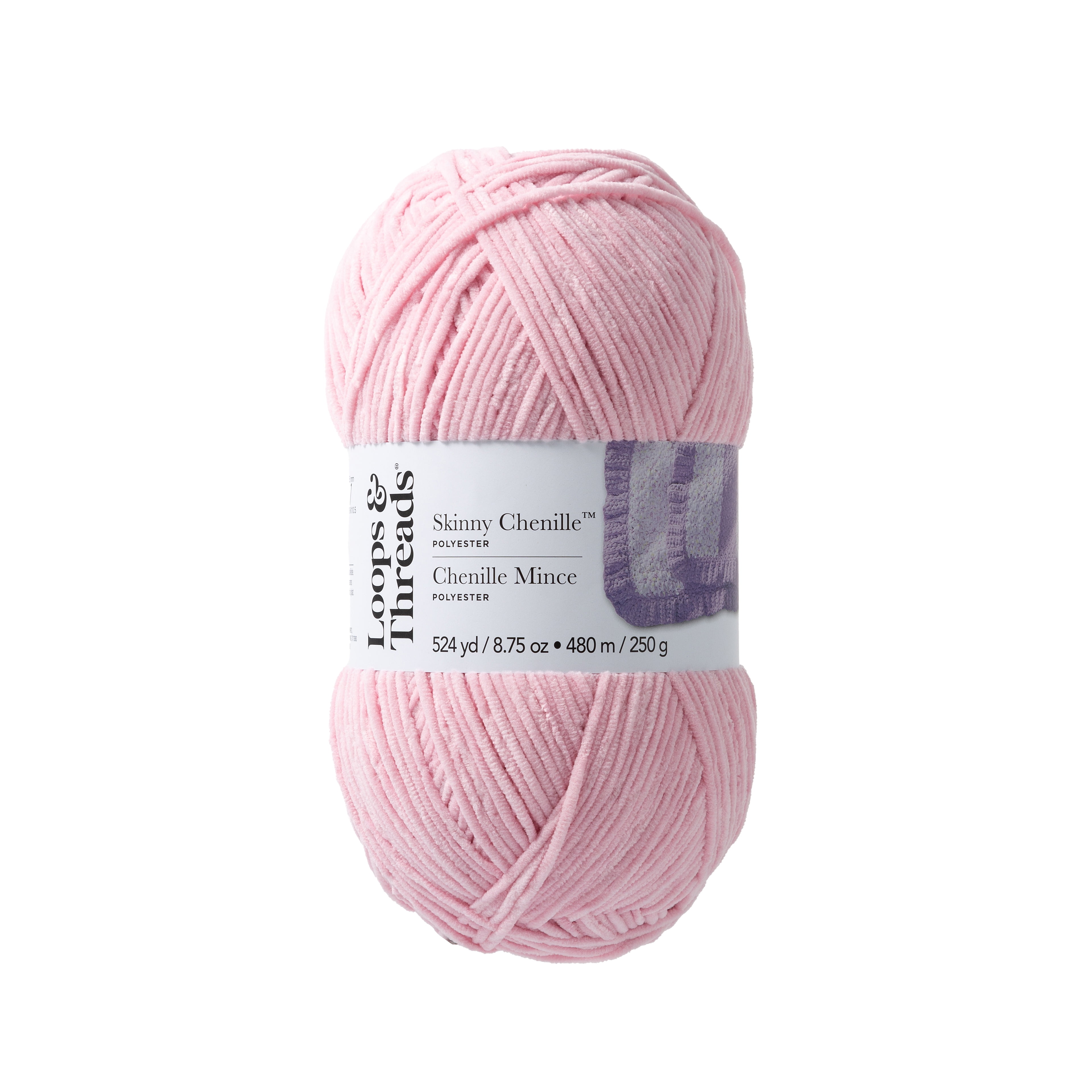 Loops & Threads Flamingo Skinny Chenille Yarn - Medium Weight Yarn for Knitting, Crochet, Weaving, Arts & Crafts, 12 Pack