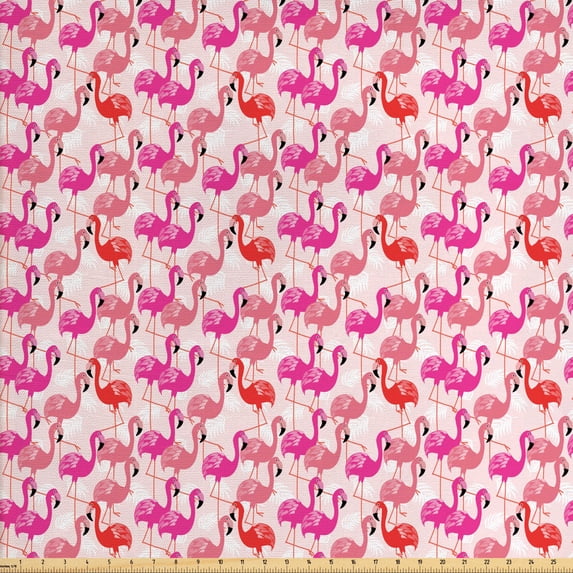 Ambesonne Flamingo Fabric by the Yard Upholstery, Exotic Long-legged Animals, 3 Yards, Vermilion Dried Rose