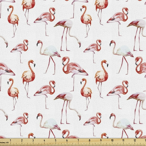 Ambesonne Flamingo Fabric by the Yard Upholstery, Hawaii Springtime, 3 Yards, Orange Coral White
