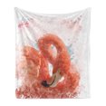 thumbnail image 1 of Flamingo Soft Flannel Fleece Blanket, Flamingo Bird with Fairy Feather Nature Art Work Watercolor Paint Effect Print, Cozy Plush for Indoor and Outdoor Use, 50" x 70", Orange White, by Ambesonne, 1 of 6