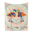 thumbnail image 1 of Flamingo Soft Flannel Fleece Blanket, Colorful Love Valentine Flamingos Illustration Retro Circles at Back Funky Print, Cozy Plush for Indoor and Outdoor Use, 70" x 90", Multicolor, by Ambesonne, 1 of 5