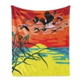 thumbnail image 1 of Flamingo Soft Flannel Fleece Blanket, Flamingos Flying in the Air with Horizon Landscape Illustration Savannah Artwork, Cozy Plush for Indoor and Outdoor Use, 50" x 70", Multicolor, by Ambesonne, 1 of 5