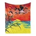 thumbnail image 1 of Flamingo Soft Flannel Fleece Blanket, Flamingos Flying in the Air with Horizon Landscape Illustration Savannah Artwork, Cozy Plush for Indoor and Outdoor Use, 70" x 90", Multicolor, by Ambesonne, 1 of 6