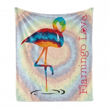 Flamingo Soft Flannel Fleece Blanket, Single Flamingo Rainbow Color Tie Dye Effect Background Animal World Artwork Print, Cozy Plush for Indoor and Outdoor Use, 50" x 70", Multicolor, by Ambesonne
