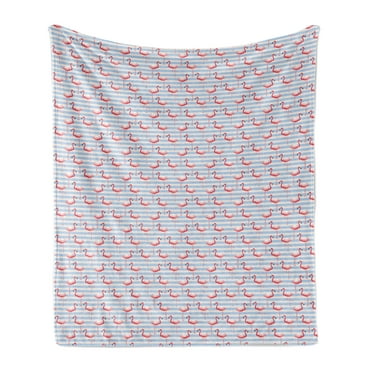 Flamingo Soft Flannel Fleece Throw Blanket, Colorful Doodle Exotic Birds on Marine Stripes, Cozy Plush for Indoor and Outdoor Use, 50" x 70", Dark Coral Rose, by Ambesonne