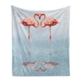 thumbnail image 1 of Flamingo Soft Flannel Fleece Throw Blanket, Exotic Birds Necks Shape as Heart with Reflections on Water, Cozy Plush for Indoor and Outdoor Use, 50" x 60", Dark Salmon Blush, by Ambesonne, 1 of 6