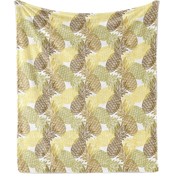 Flamingo Soft Flannel Fleece Throw Blanket, Flamingos with Exotic Hawaiian Leaves Flowers on Striped Vintage Background, Cozy Plush for Indoor and Outdoor Use, 50" x 70", Green Pink